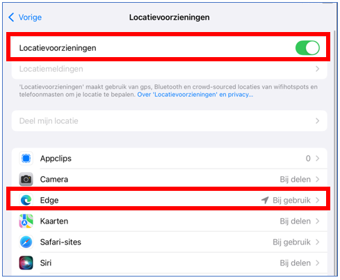 Locatietoegang ingeschakeld